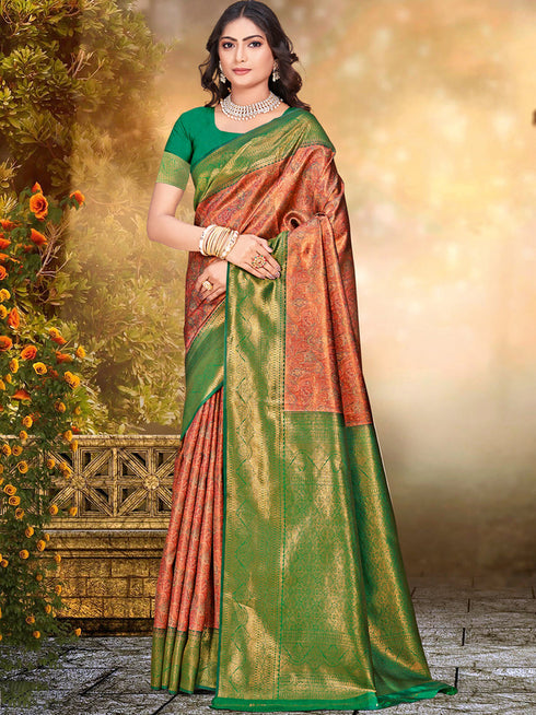 Deeva Sarees Brown and Green Silk Saree